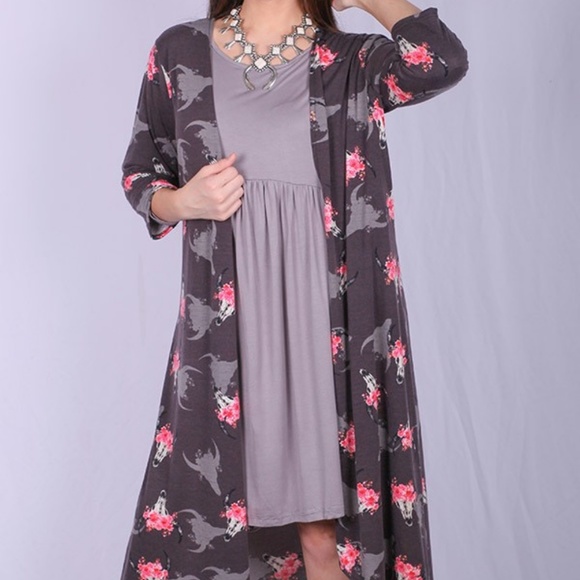 SOUTHERN STITCH Tops - COWGIRL BULL FLORAL CARDIGAN DUSTER KIMONO XXL-3X